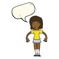 cartoon woman looking sideways with speech bubble N8