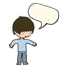 cartoon confused boy with speech bubble N8