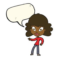 cartoon woman pointing with speech bubble N169