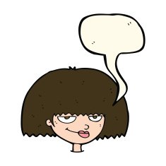 cartoon mean female face with speech bubble N8