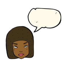 cartoon annoyed female face with speech bubble N8