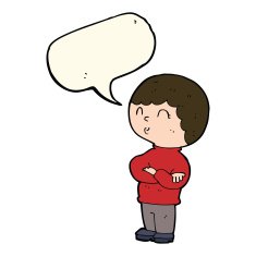 cartoon boy with folded arms speech bubble N13