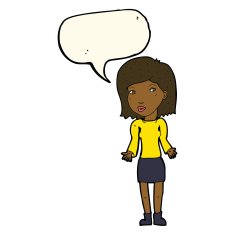 cartoon woman shrugging shoulders with speech bubble N380