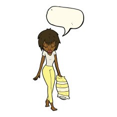 cartoon woman going to bed with speech bubble N7