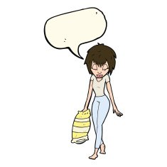 cartoon woman going to bed with speech bubble N8