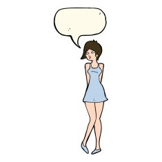 cartoon pretty woman in dress with speech bubble N36