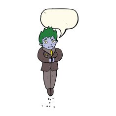 cartoon floating vampire with speech bubble N7