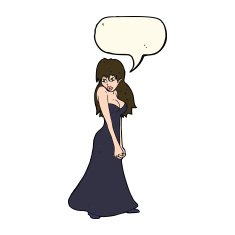 cartoon pretty woman in dress with speech bubble N38