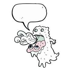 cartoon gross ghost with speech bubble N33