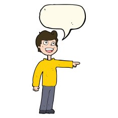 cartoon man pointing and laughing with speech bubble N23