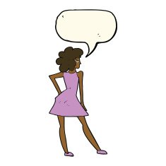 cartoon woman posing in dress with speech bubble N26