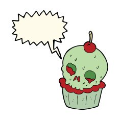 cartoon halloween cup cake with speech bubble N8