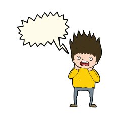 cartoon man panicking with speech bubble N44