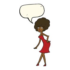 cartoon woman posing in dress with speech bubble N29