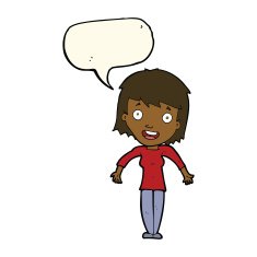 cartoon woman shrugging shoulders with speech bubble N383