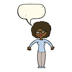 cartoon woman shrugging shoulders with speech bubble N387