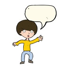 cartoon panicking boy with speech bubble N8