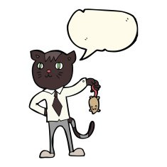 cartoon business cat with dead mouse speech bubble N7