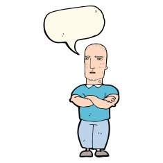 cartoon annoyed bald man with speech bubble N8