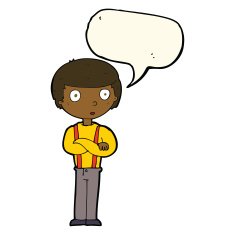 cartoon staring boy with speech bubble N21