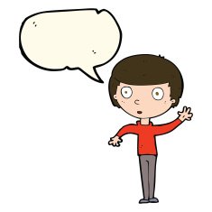 cartoon waving boy with speech bubble N16
