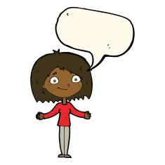 cartoon woman shrugging shoulders with speech bubble N391