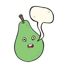 cartoon pear with speech bubble N8