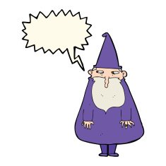 cartoon wizard with speech bubble N18
