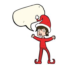 cartoon excited christmas elf with speech bubble N7