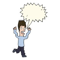 cartoon terrified man with speech bubble N171
