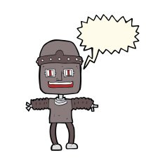 cartoon robot with speech bubble N150