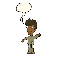 cartoon worried man giving thumbs up symbol with speech bubble N8