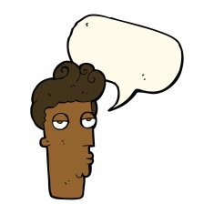cartoon bored man's face with speech bubble N6