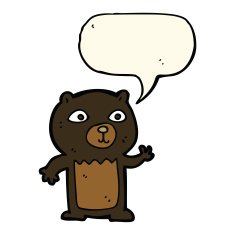 cartoon waving black bear cub with speech bubble N35