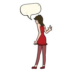 cartoon woman waving with speech bubble N273