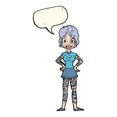 cartoon woman with heavy tattoos speech bubble N7