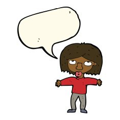 cartoon girl looking upwards with speech bubble N7