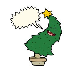 cartoon dancing christmas tree with speech bubble N14