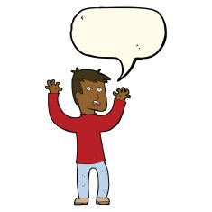 cartoon terrified man with speech bubble N172