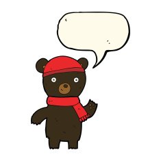 cartoon waving black bear with speech bubble N44