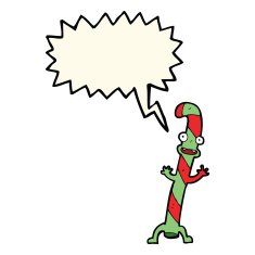 cartoon dancing christmas candy cane with speech bubble N13