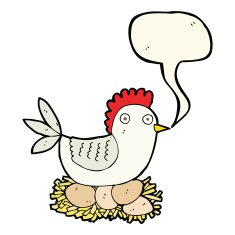 cartoon hen on eggs with speech bubble N6