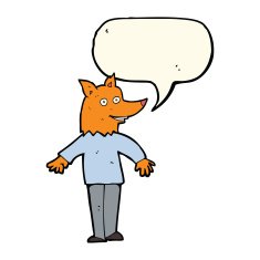 cartoon happy fox man with speech bubble N20