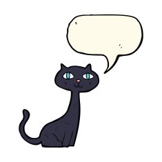 cartoon black cat with speech bubble N26