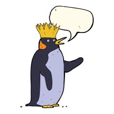cartoon emperor penguin waving with speech bubble N4