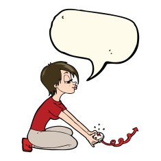cartoon girl playing computer games with speech bubble N7
