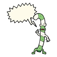 cartoon dancing christmas candy cane with speech bubble N14