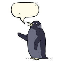 cartoon penguin waving with speech bubble N3
