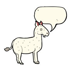 cartoon mule with speech bubble N7