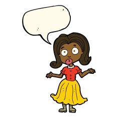 cartoon confused girl with speech bubble N7